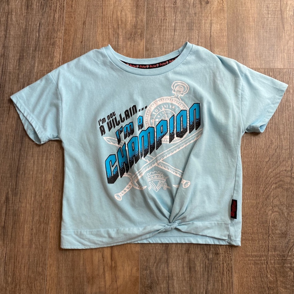 Disney Descendants The Rise of Red Light Blue Twist Front Graphic Tee Kids M 7/8